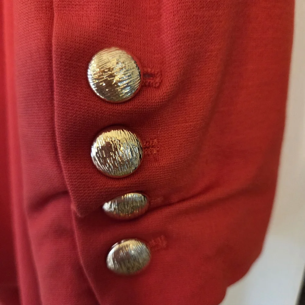 Nine West Bright Poppy Red/Orange Women's Brass Button Blazer - Picture 8 of 13